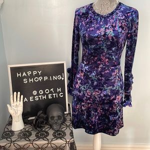 Shimmery Holiday Velvet Mini Dress in Dainty Floral Print by Highline Collective